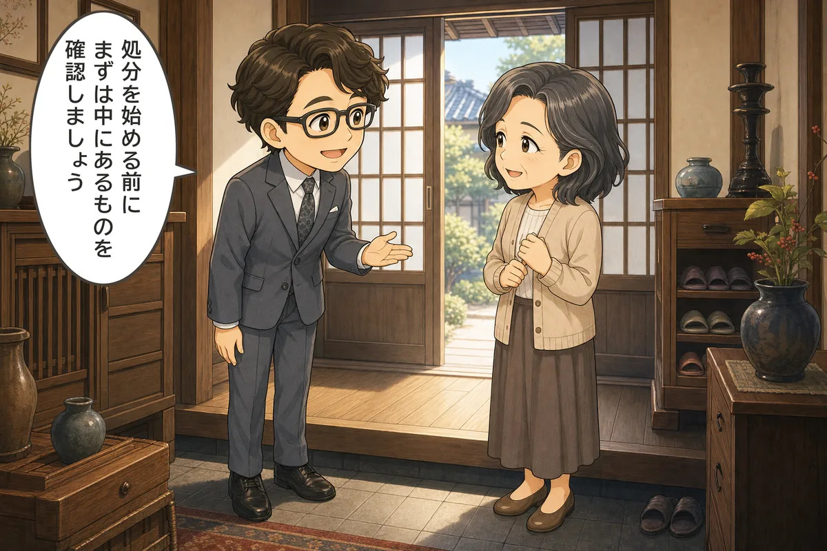 田澤が「処分を始める前に、まずは中にあるものを確認しましょう」と案内する